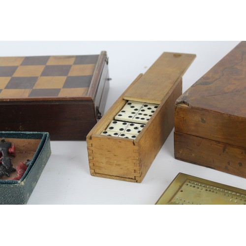 458 - 8 x Antique / Vintage GAMES & Accessories Inc. Chess, Whist Marker, Brass, Etc