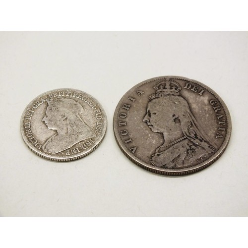 14 - 1888 VICTORIA SILVER HALFCROWN & 1900 SHILLING