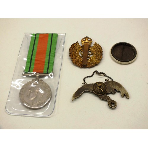 18 - WW2 DEFENCE MEDAL AND VARIOUS BADGES