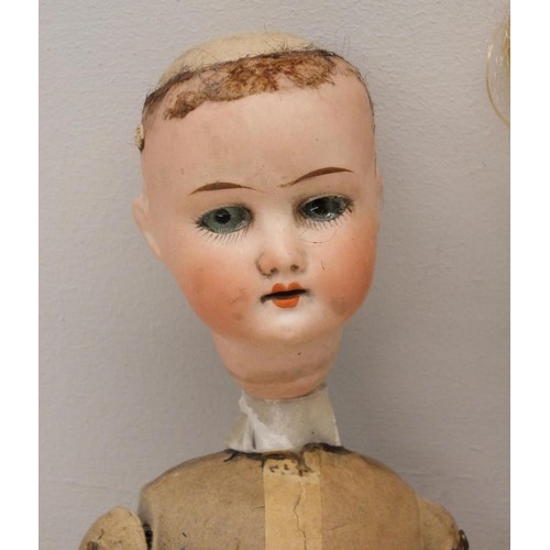 242 - TWO ANTIQUE DOLLS HEUBACH KOPPELSDORF BISQUE HEAD WITH CARDBOARD COMPOSITION BODY & GERMAN DOLL WITH... 