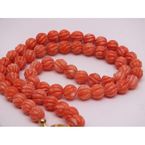 245 - ART DECO CARVED PINK CORAL BEAD 18