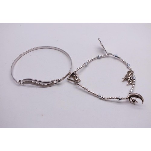 204 - 925 SILVER BANGLE AND 925 SILVER CHARM BRACELET