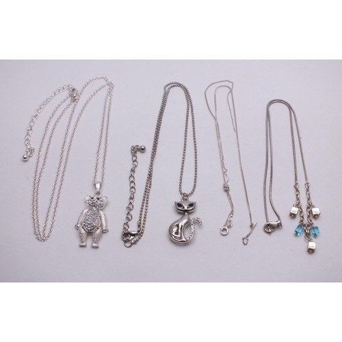 211 - 925 SILVER NECKLACE & TWO WHITE METAL NECKLACES INCLUDES ARTICULATED TEDDY PENDANT