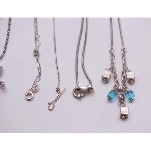 211 - 925 SILVER NECKLACE & TWO WHITE METAL NECKLACES INCLUDES ARTICULATED TEDDY PENDANT