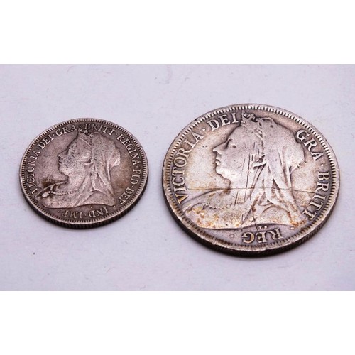 17 - 1899 VICTORIA SILVER HALFCROWN AND 1900 SILVER SHILLING