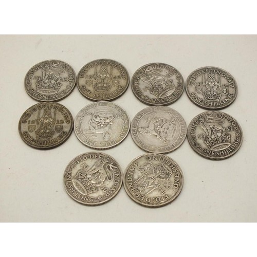 22 - 10 x SILVER ONE SHILLING COINS INCLUDING 1906 AND 1907