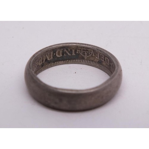 38 - TRENCH ART SILVER FLORIN COIN RING