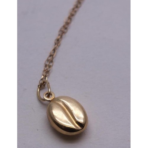 49 - 9ct GOLD COFFEE BEAN PENDANT ON 9ct CHAIN