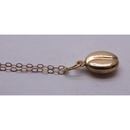 49 - 9ct GOLD COFFEE BEAN PENDANT ON 9ct CHAIN