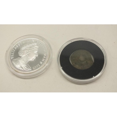 63 - ISLE OF MAN SILVER COIN WITH PIECE OF HMS VICTORY