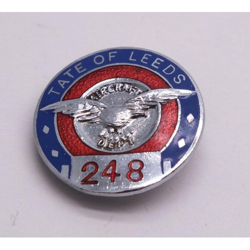 73 - RARE TATE OF LEEDS AIRCRAFT DEPARTMENT ENAMEL BADGE