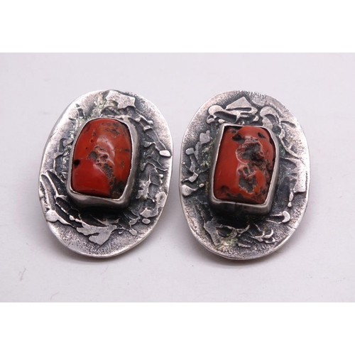 87 - STERLING SILVER CORAL CLIP ON EARRINGS