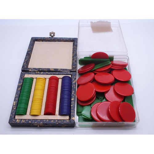 89 - EARLY PLASTIC POKER CHIPS INCLUDING SET