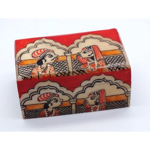 259 - ORIENTAL HAND PAINTED BONE TRINKET BOX L 5cm x H 2.5cm x W 3cm