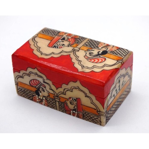 259 - ORIENTAL HAND PAINTED BONE TRINKET BOX L 5cm x H 2.5cm x W 3cm