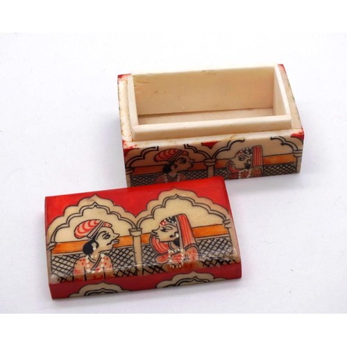 259 - ORIENTAL HAND PAINTED BONE TRINKET BOX L 5cm x H 2.5cm x W 3cm