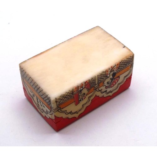 259 - ORIENTAL HAND PAINTED BONE TRINKET BOX L 5cm x H 2.5cm x W 3cm