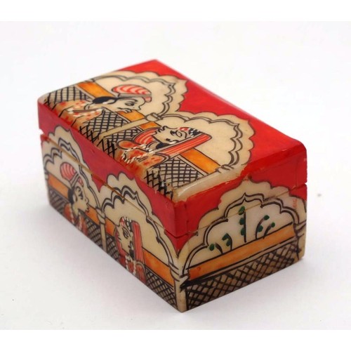 259 - ORIENTAL HAND PAINTED BONE TRINKET BOX L 5cm x H 2.5cm x W 3cm