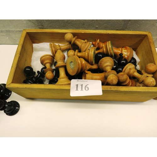 116 - VINTAG WOOD CARVED CHESS SET