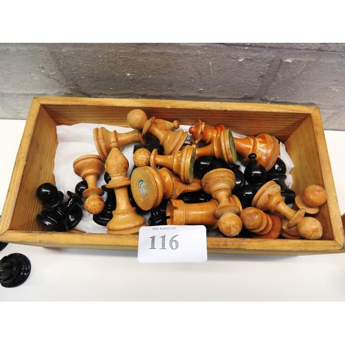 116 - VINTAG WOOD CARVED CHESS SET