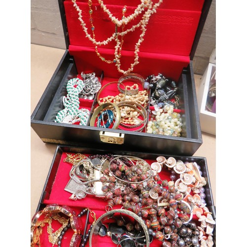 173 - 2 x JEWELLERY BOXES WITH COSTUME JEWELLERY