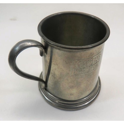 197 - FOUR VINTAGE TANKARDS, THREE PEWTER