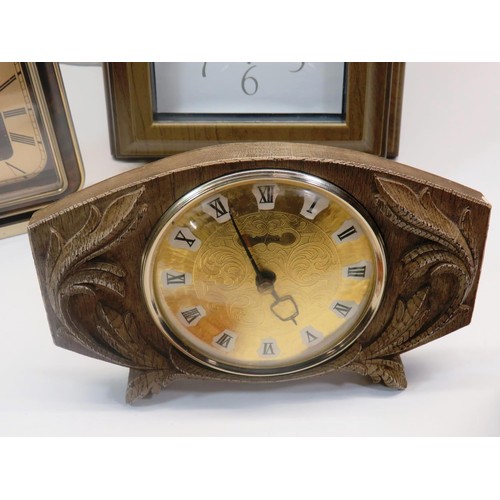 199 - FIVE VINTAGE CLOCKS INCLUDES WESTCLOX CARVED WOOD