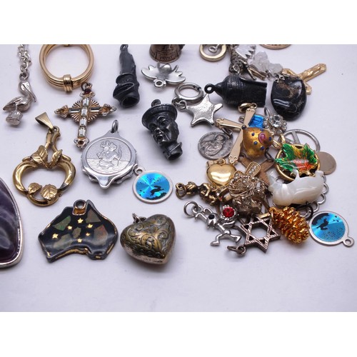 180 - LARGE SELECTION OF PENDANTS, NECKLACES INCLUDING CAMEO, MOP, ENAMEL ETC