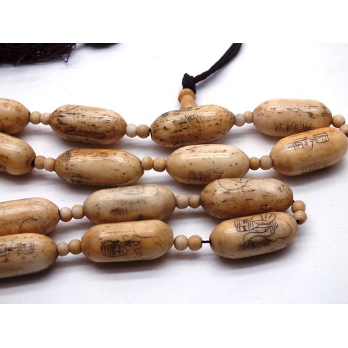 183 - ANTIQUE CHINESE HAND CARVED BONE NECKLACE