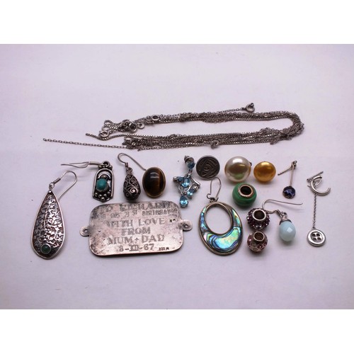 190 - MIXED LOT OF STERLING SILVER ITEMS INCLUDING CHAINS, EARRINGS ETC