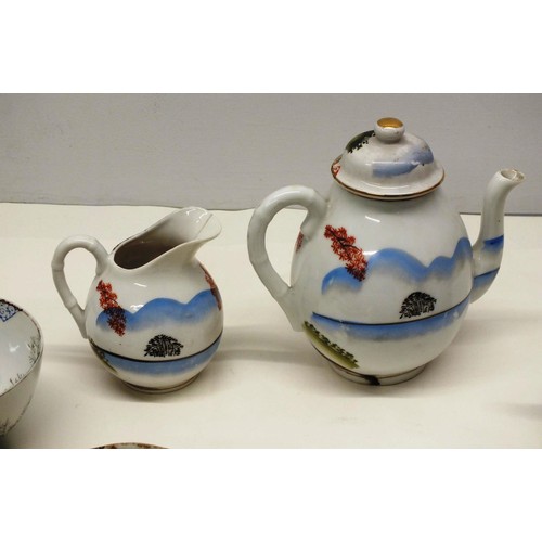 195 - ANTIQUE JAPANESE EGGSHELL PORCELAIN TEA SET, HAND DECORATED