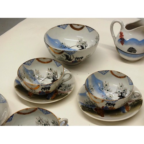 195 - ANTIQUE JAPANESE EGGSHELL PORCELAIN TEA SET, HAND DECORATED