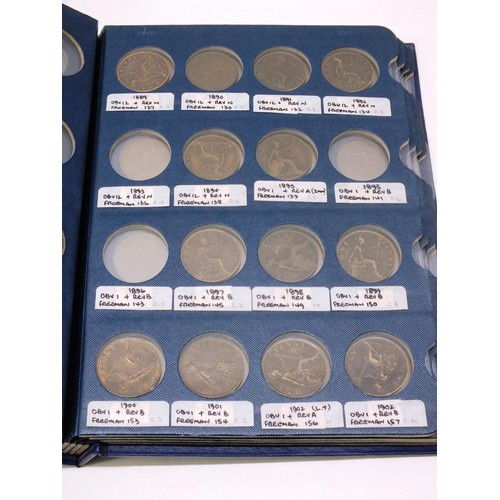 233 - COLLECTION OF BRITISH PENNIES FROM 1860-1948 HOUSED IN BLUE COLLECTORS BOOK