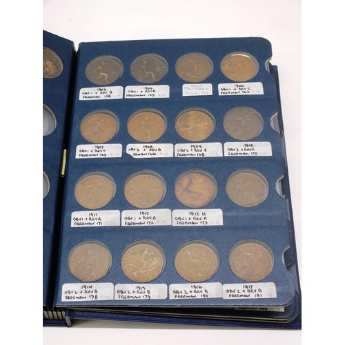 233 - COLLECTION OF BRITISH PENNIES FROM 1860-1948 HOUSED IN BLUE COLLECTORS BOOK