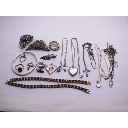 237 - 154G OF ASSORTED SILVER JEWELLERY INCLUDES TENNIS BRACELETS, NECKLACES & BROOCHES