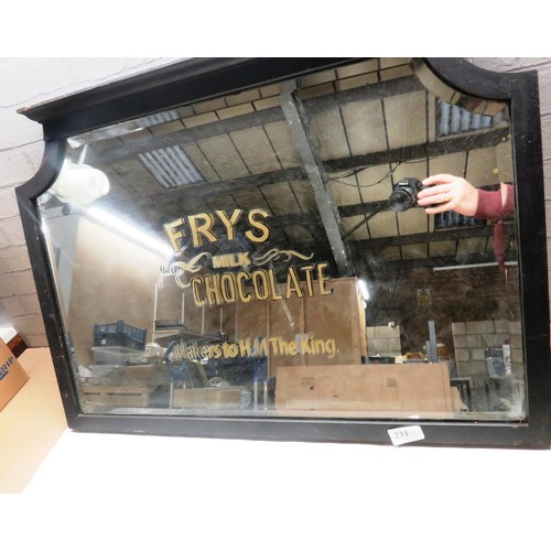 231 - OLD HEAVY PLATE BEVELLED MIRROR ADVERTISING FRYS CHOCOLATE