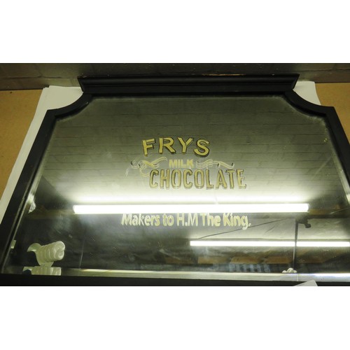 231 - OLD HEAVY PLATE BEVELLED MIRROR ADVERTISING FRYS CHOCOLATE