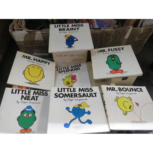 275 - BOX OF MISCELLANEOUS ITEMS INCLUDES MR MEN BOOKS, PHOTAX, POSTCARDS, PHOTOGRAPHS ETC