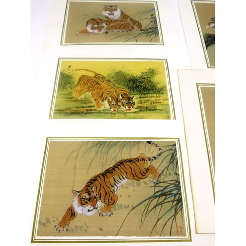 248 - SET OF TEN CHINESE SIGNED WATERCOLOUR PAINTINGS DEPICTING BENGAL TIGERS