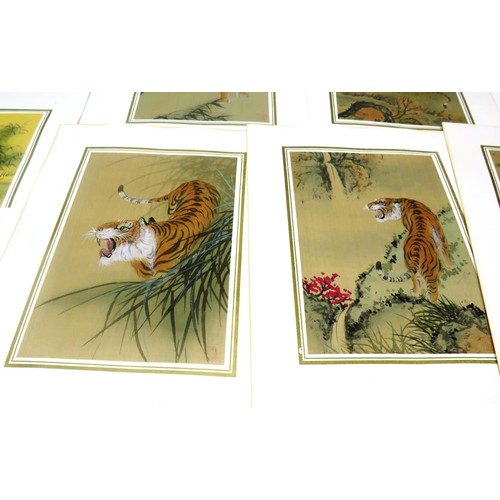 248 - SET OF TEN CHINESE SIGNED WATERCOLOUR PAINTINGS DEPICTING BENGAL TIGERS