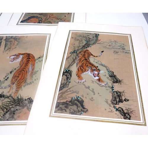 248 - SET OF TEN CHINESE SIGNED WATERCOLOUR PAINTINGS DEPICTING BENGAL TIGERS