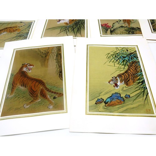 248 - SET OF TEN CHINESE SIGNED WATERCOLOUR PAINTINGS DEPICTING BENGAL TIGERS