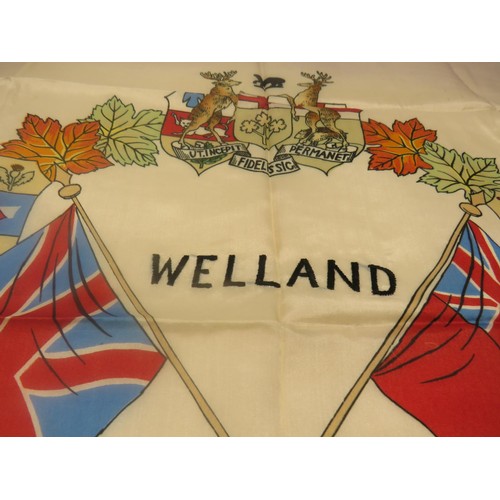 249 - VINTAGE PRINTED AND EMBROIDERED COMMEMORATIVE  SILK SCARF - WELLAND - WRAPPED AS NEW IN PAPER