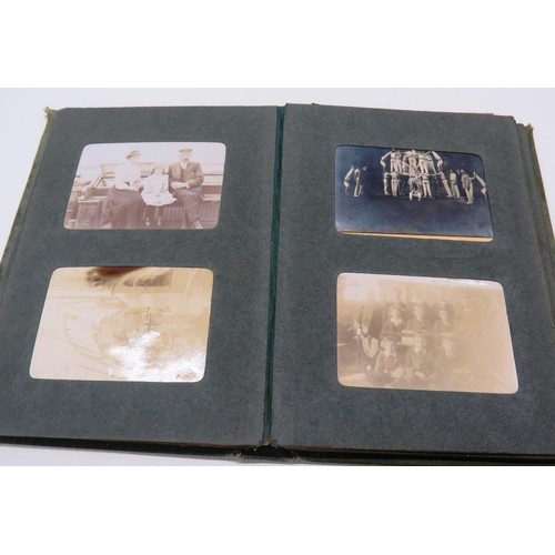 263 - ANTIQUE PHOTOGRAPH ALBUM FULL OF BLACK AND WHITE PHOTOGRAPHS INCLUDES MILITARY