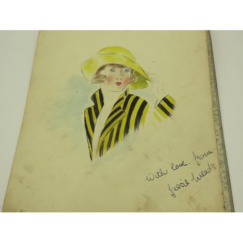 264 - ANTIQUE ALBUM OF AUTOGRAPHS, SIGNATURES, SKETCHES AND POEMS DATING FROM THE EARLY 1900'S INCLUDES MI... 