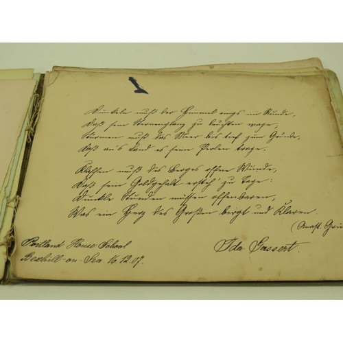 264 - ANTIQUE ALBUM OF AUTOGRAPHS, SIGNATURES, SKETCHES AND POEMS DATING FROM THE EARLY 1900'S INCLUDES MI... 