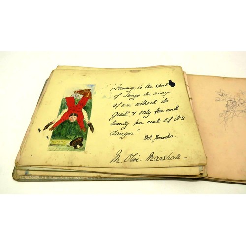 264 - ANTIQUE ALBUM OF AUTOGRAPHS, SIGNATURES, SKETCHES AND POEMS DATING FROM THE EARLY 1900'S INCLUDES MI... 