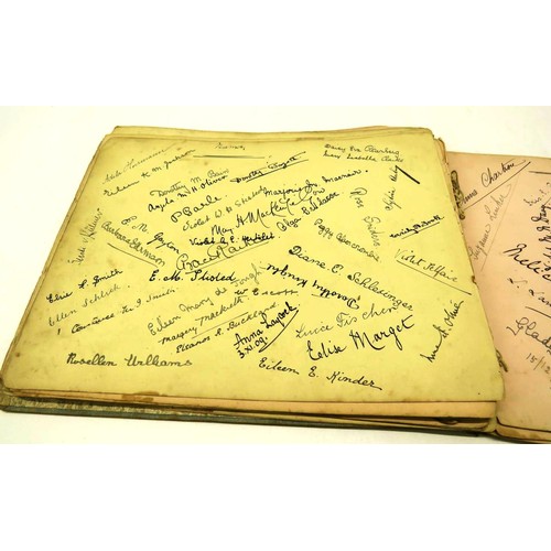 264 - ANTIQUE ALBUM OF AUTOGRAPHS, SIGNATURES, SKETCHES AND POEMS DATING FROM THE EARLY 1900'S INCLUDES MI... 