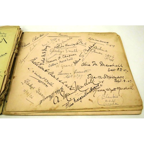 264 - ANTIQUE ALBUM OF AUTOGRAPHS, SIGNATURES, SKETCHES AND POEMS DATING FROM THE EARLY 1900'S INCLUDES MI... 