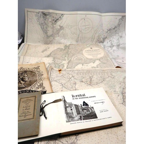 267 - THREE VINTAGE MAPS- BURROW HEAD TO LIVERPOOL 1826, FIRTH OF LORNE AND MORCAMBE BAY, CORONATION PAPER... 